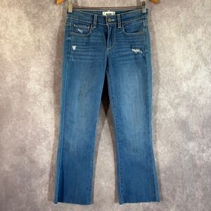 Paige Manhattan Bootcut Jeans Womens 25 Blue Delmie Destructed Raw Hem WJ840